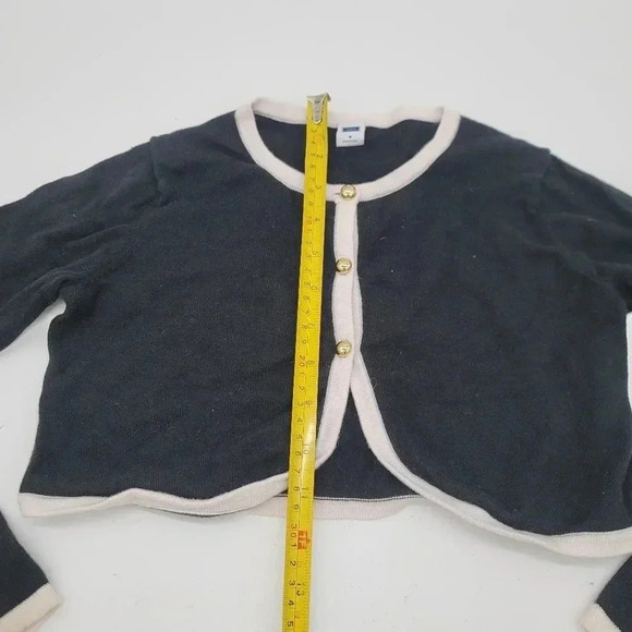 Janie and Jack Girls Black White Trim Button Long Slv Cotton Shrug Sweater Sz 8 - Picture 6 of 7